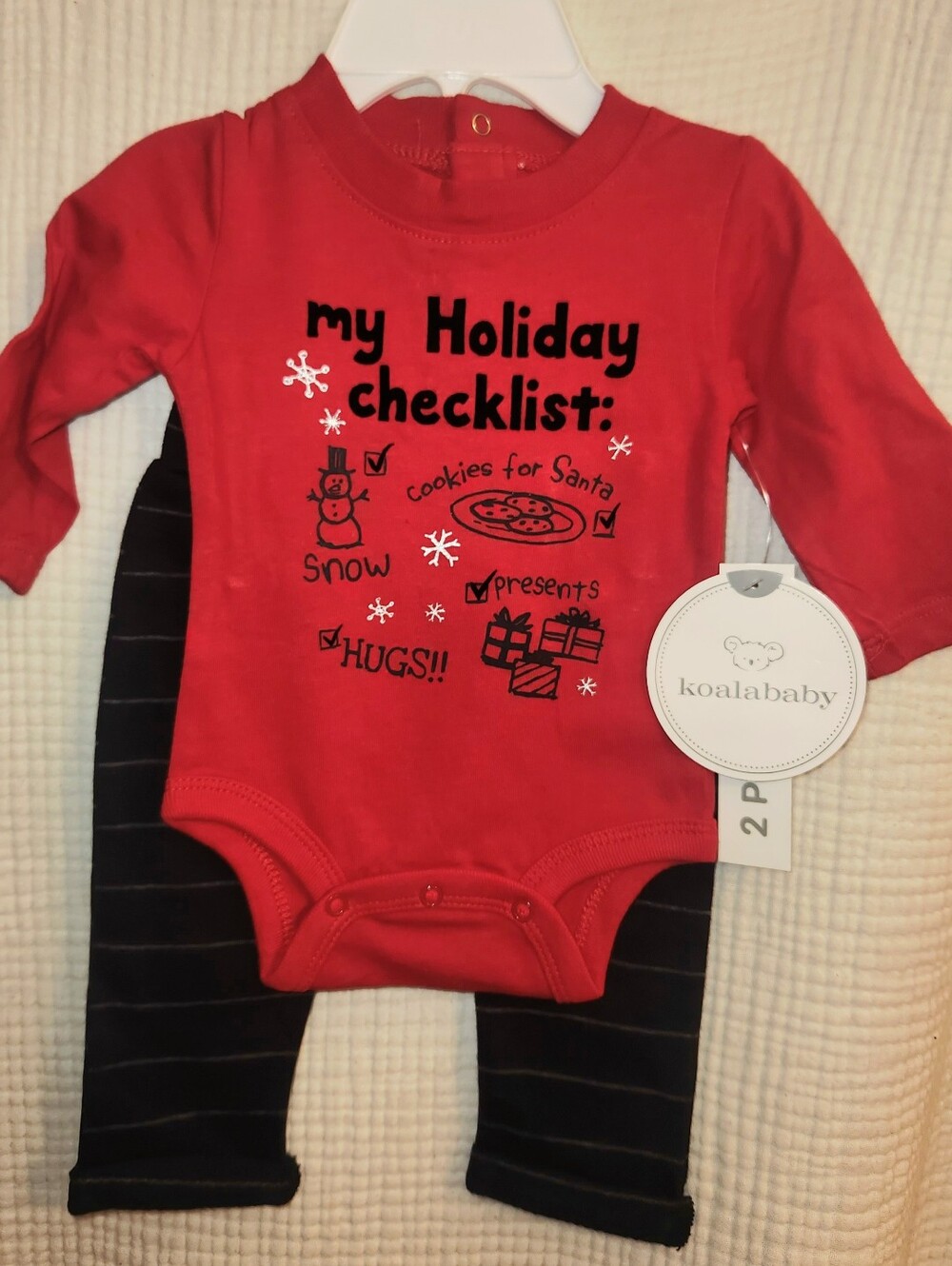 Koala Baby Boys' Red Holiday Onesie & Black Striped Pants Set NB NWT